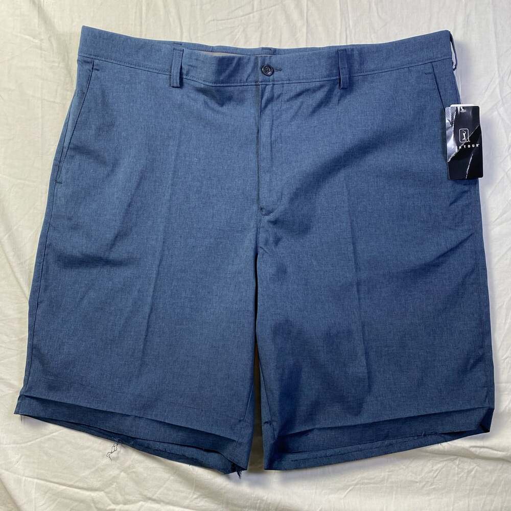 Pga Tour Men's 4-Way Stretch Elastic Band Golf Shorts Blue Heather (1400)